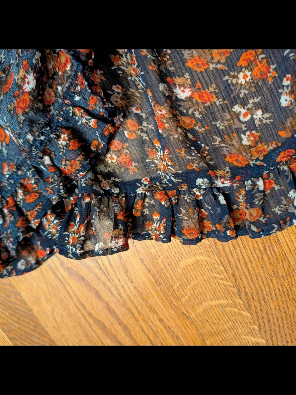 NWOT Forever 21 Navy Rust Orange Ditsy Floral Sheer Boho Peasant Blouse Size L - Picture 7 of 11